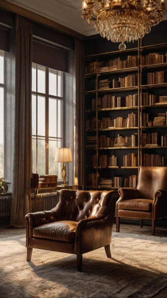 Sala de leitura com livros usados por pessoas bilionárias