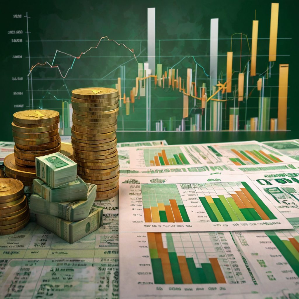 Cédulas e gráficos subindo, ilustrando os resultados de empreender ou investir com estratégia