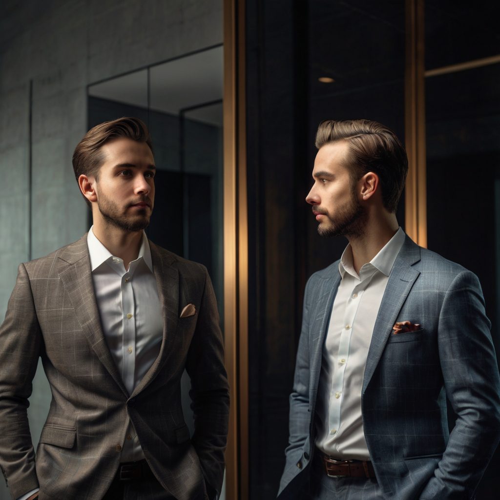 Reflexo de mentalidades financeiras: uma versão empreendedora e outra investidora do mesmo jovem.