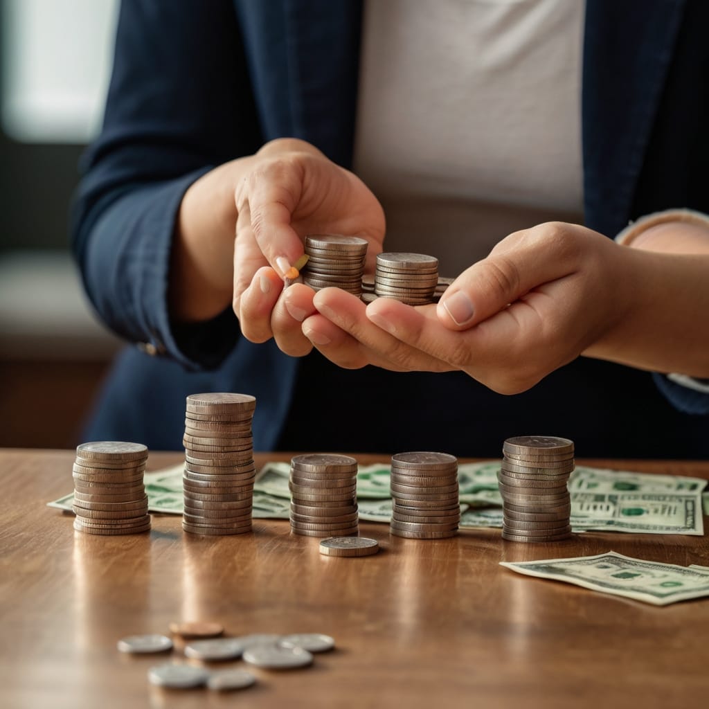 Como começar a investir com pouco dinheiro - mãos segurando e empilhando moedas simbolizando crescimento financeiro